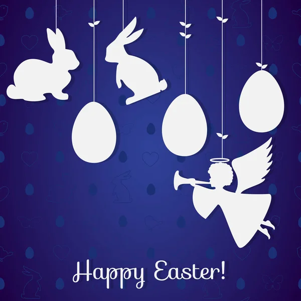 Velikonoční Papírová dekorace v podobě králíků, angel, vejce. Hol — Stockový vektor
