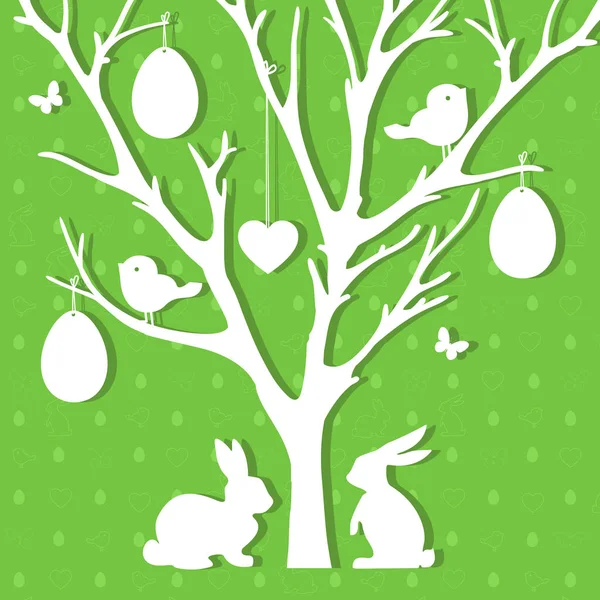 Decoración de papel de Pascua en forma de árbol de Pascua con huevos y rab — Vector de stock