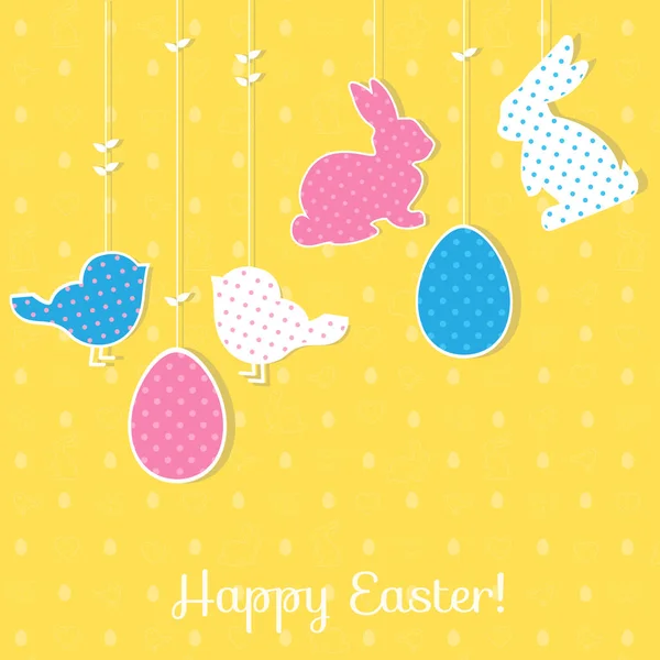 Decoración de papel de Pascua en forma de conejos, aves, huevos. ¡Ho! — Vector de stock