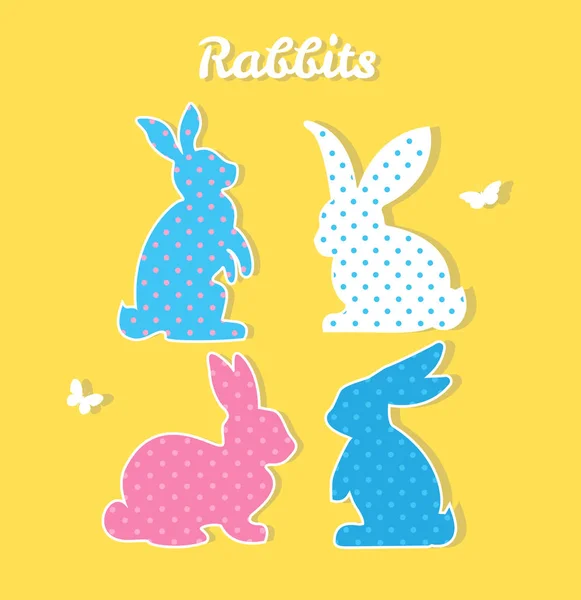 Set van kleurrijke konijnen. Vector silhouet. Papieren kunst en ambacht — Stockvector