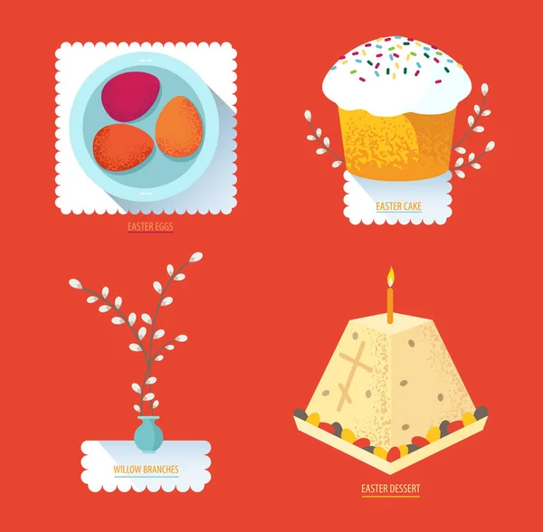 Set de comida rusa de Pascua. Ilustración de comida con pastel de Pascua, huevo — Vector de stock