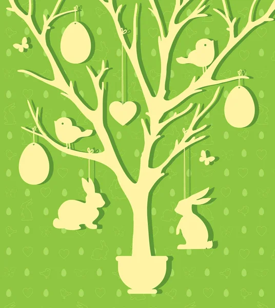 Decoración de papel de Pascua en forma de árbol de Pascua con huevos y — Vector de stock