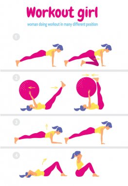 Vücut egzersiz seti. Kadın fitness ve yoga egzersizleri yapıyor