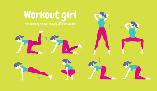 Workout für Frauen. Set von Fitness-Ikonen im flachen Stil isoliert auf gr — Stockvektor