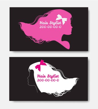 Uzun saçlı kadınların şık siluetleri. Şablon tasarım araba