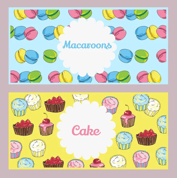 Σύνολο τροφίμων φυλλάδια με γλυκά, τούρτες. Χρήσιμο για καφέ ή μπιστρό — Διανυσματικό Αρχείο