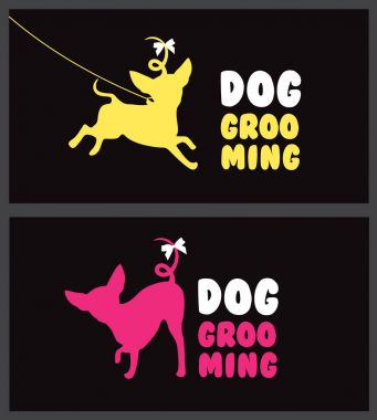 Köpek Kuaför salonu için logo. Köpek Güzellik Salonu. Evde beslenen hayvan damat salonu. Vektör köpek siluet.