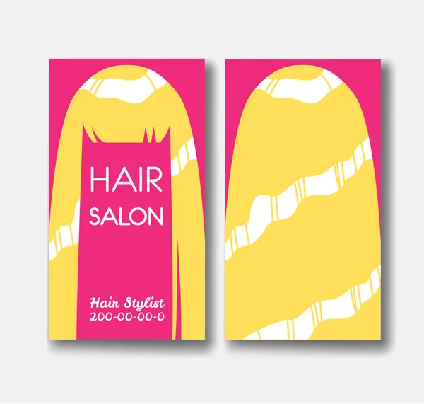 Modelo de cartão de design com cabelo loiro longo no fundo rosa. D —  Vetores de Stock