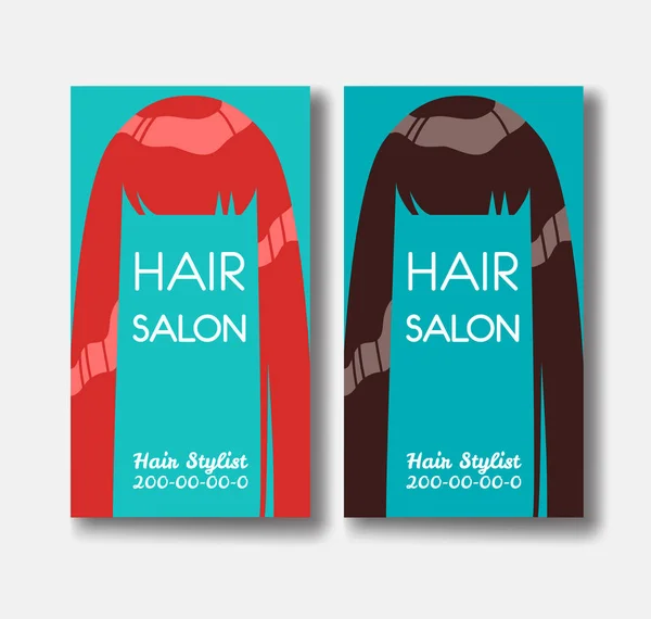 Cabeleireiro modelos de cartão de visita com cabelo vermelho e hairo marrom —  Vetores de Stock