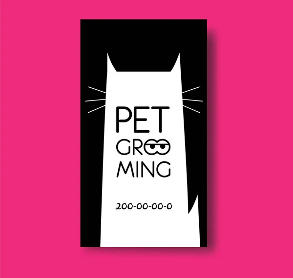 Pet grooming modelo de design de cartão de visita com silhueta de gato . — Vetor de Stock