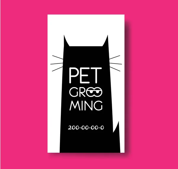 Pet grooming modelo de design de cartão de visita com silhueta de gato . — Vetor de Stock