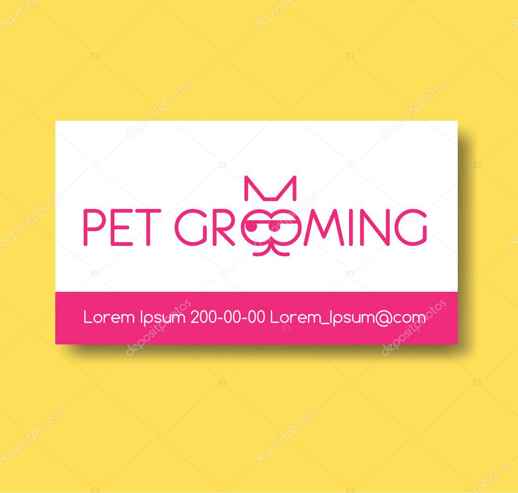Business card design template with cat silhouette. Pet grooming