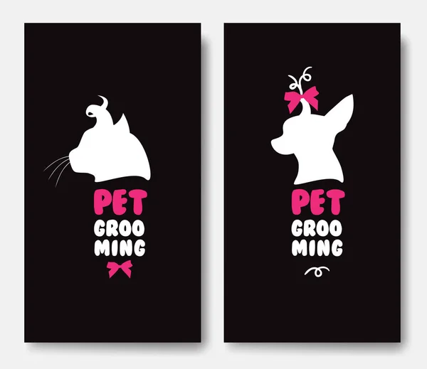 Modèle de carte de visite avec des silhouettes de chat et un chien sur blac — Image vectorielle
