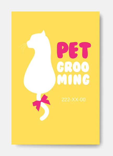 Cartaz com silhueta de gato. Logotipo pet grooming. Salo de cabelo de animais — Vetor de Stock