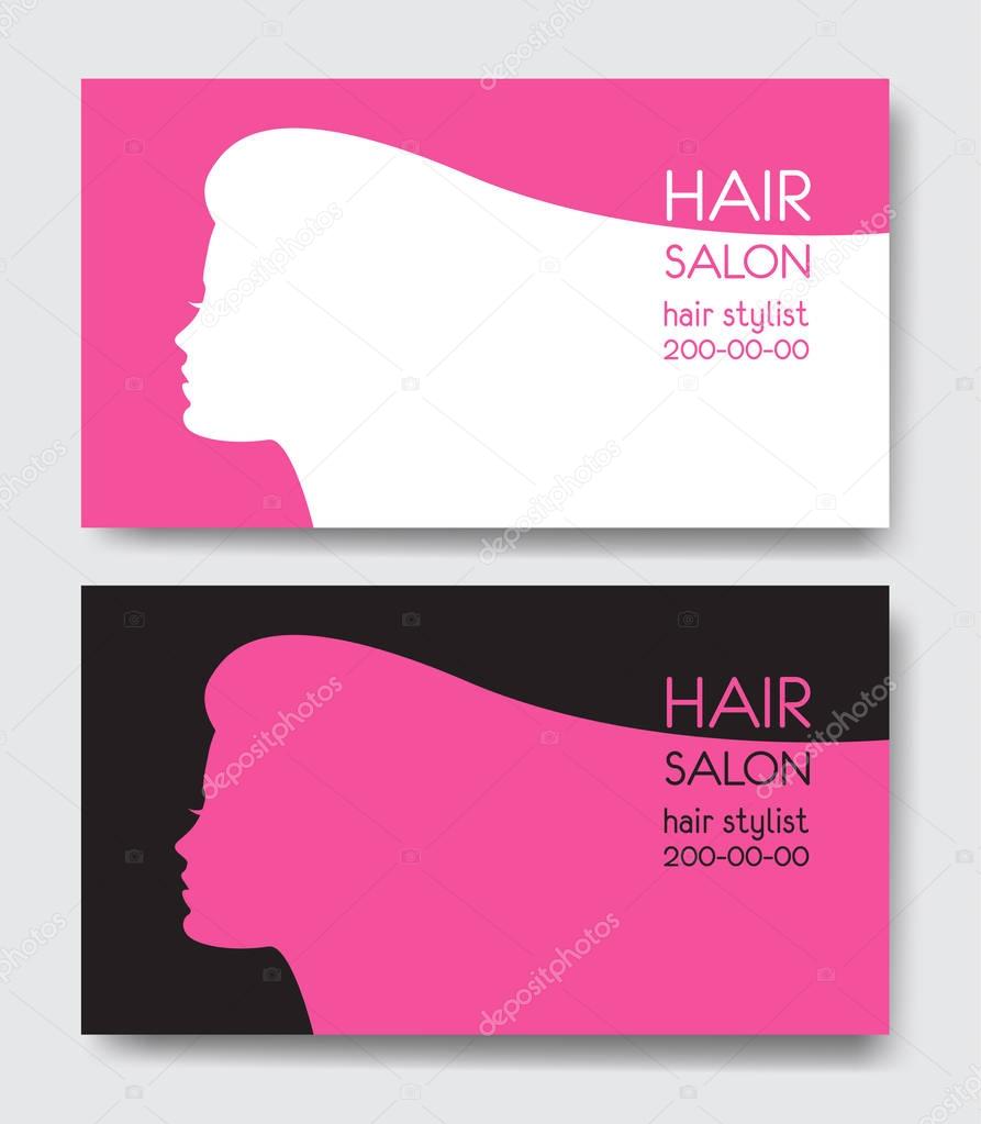 Hair salon business card templates with beautiful woman face silhouette. Silhouette of woman with long flowing hair