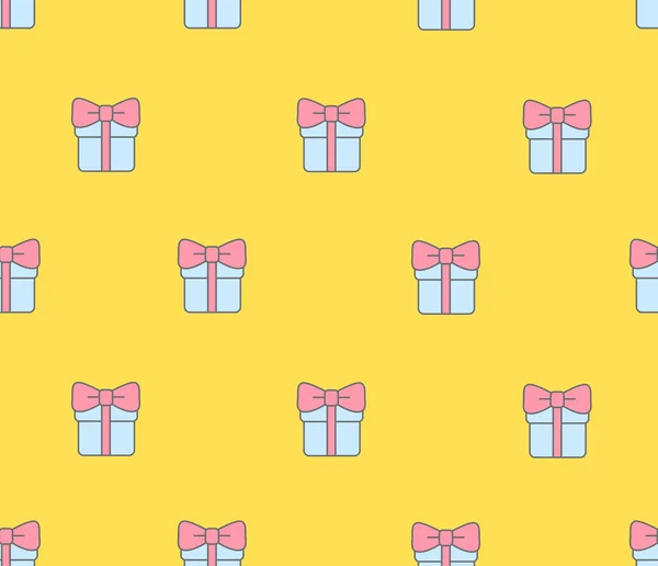 Modèle sans couture avec des boîtes-cadeaux sur fond jaune — Image vectorielle