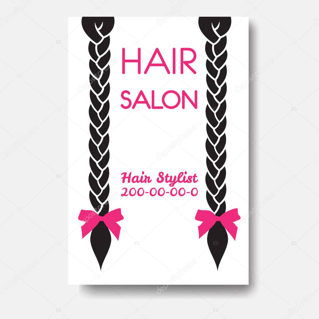 Vector design template with braids. Template hair business card