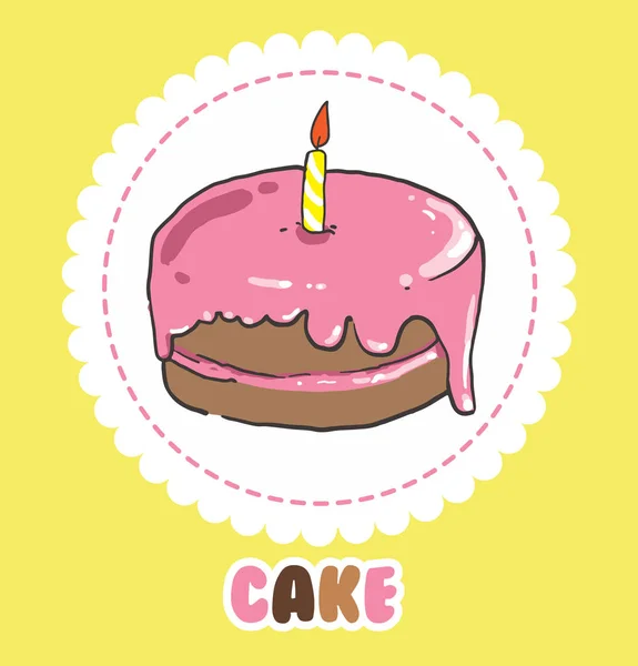Pastel de cumpleaños rosa con vela. Icono de pastel — Vector de stock