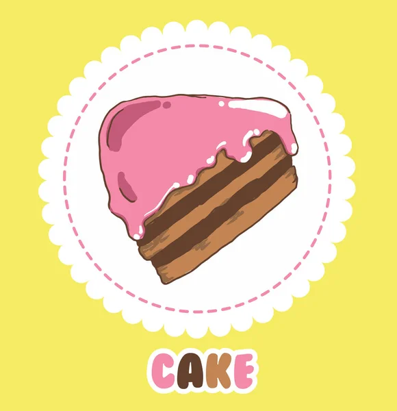 Piece of chocolate cake with pink icing. Cake Icon — Stock Vector