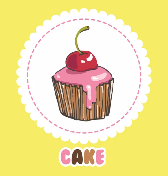 Cupcake with glaze and cherry. Cake icon — Stock Vector
