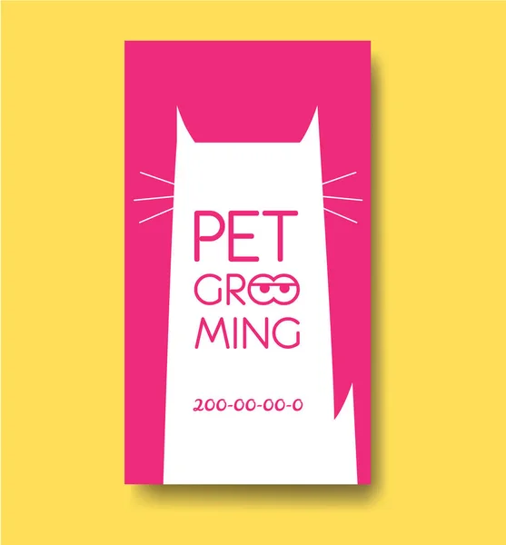 Pet grooming rótulo e modelo de design de cartão de visita com gato si — Vetor de Stock
