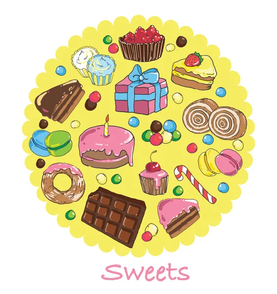 Set of sweets and baked goods — Stock Vector