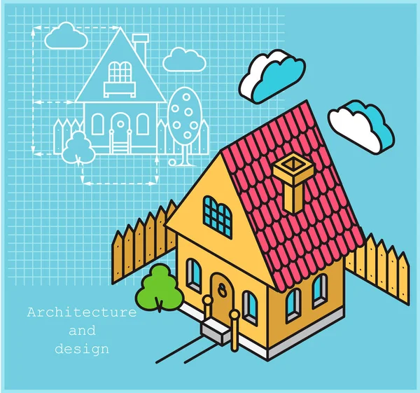 평평 하 고 isometric 스타일 프로젝트 코 티 지 — 스톡 벡터