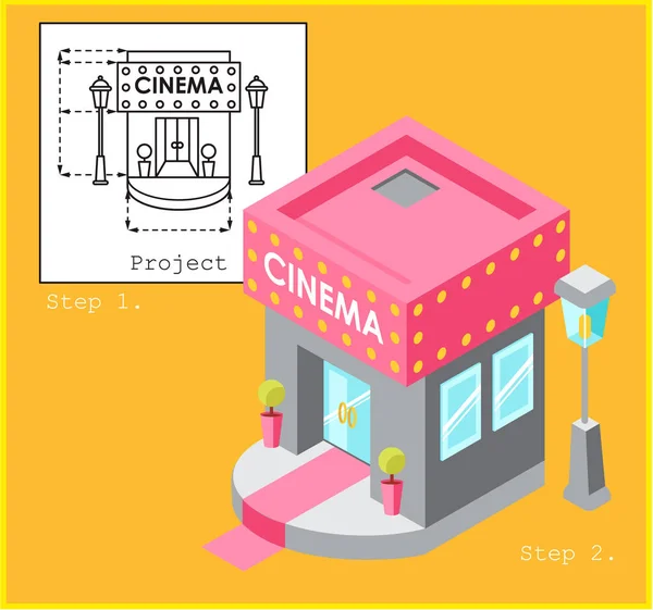 Projeto cinema em estilo plano e isométrico — Vetor de Stock