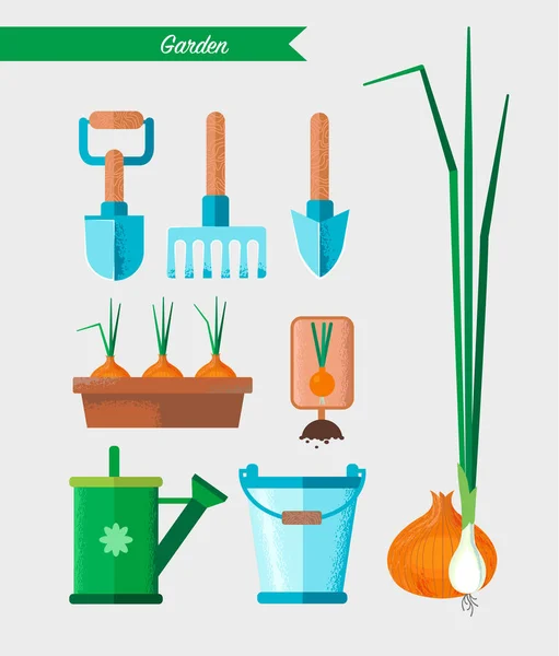 Ensemble d'outils de jardinage. Équipement pour travailler dans le jardin — Image vectorielle