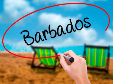 Man Hand writing Barbados  with black marker on visual screen clipart