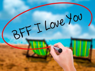 Adam el BFF yazma visual scre üzerinde siyah kalemi ile seniseviyorum