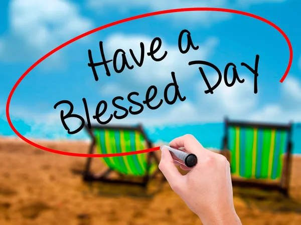 Man Hand writing Have a Blessed Day  with black marker on visual — Stock Photo, Image