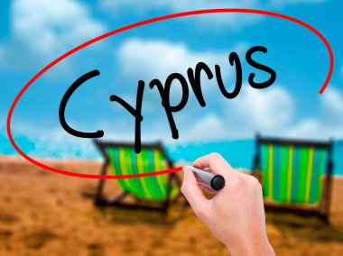 Man Hand writing Cyprus with black marker on visual screen clipart