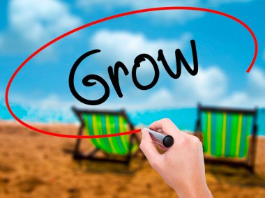 Adam el Grow siyah kalemi ile görsel ekranda yazma.