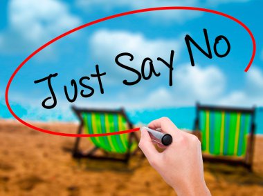 Adam el sadece Say No siyah kalemi ile görsel ekranda yazma.