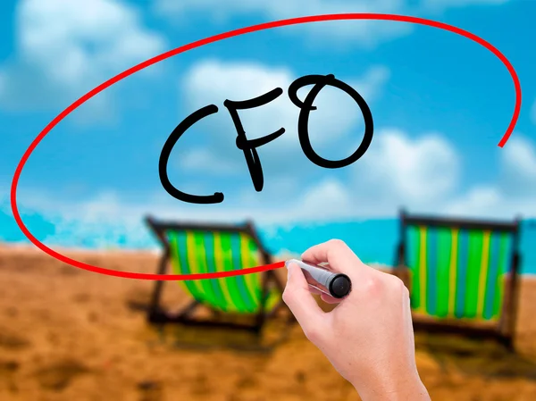 Man Hand writing CFO (Chief Financial Officer) with black marker