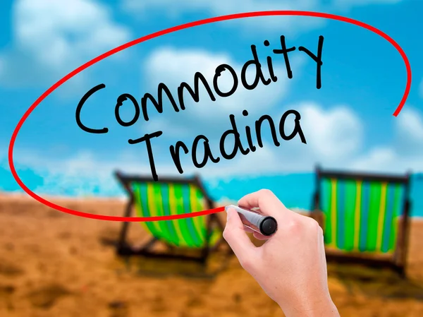 Man Hand writing Commodity Trading with black marker on visual s — Stock Photo, Image