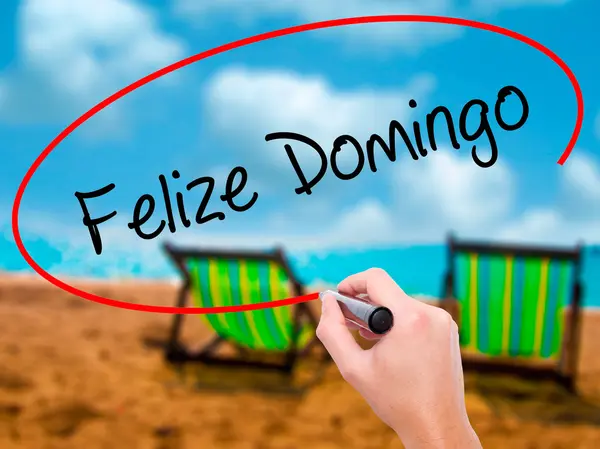 Człowiek w zapasie pismo Felize Domingo (Happy niedzielę w języku hiszpańskim/da — Zdjęcie stockowe