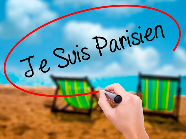 Mann Handschrift je suis parisien mit schwarzem Marker auf visuellem sc — Stockfoto