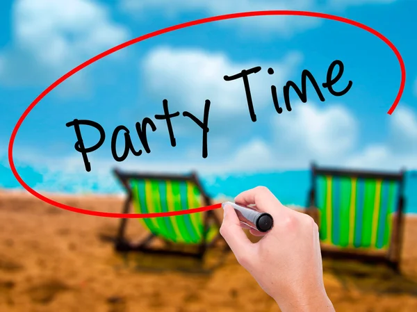 Man Hand writing Party Time with black marker on visual screen — Stock Photo, Image