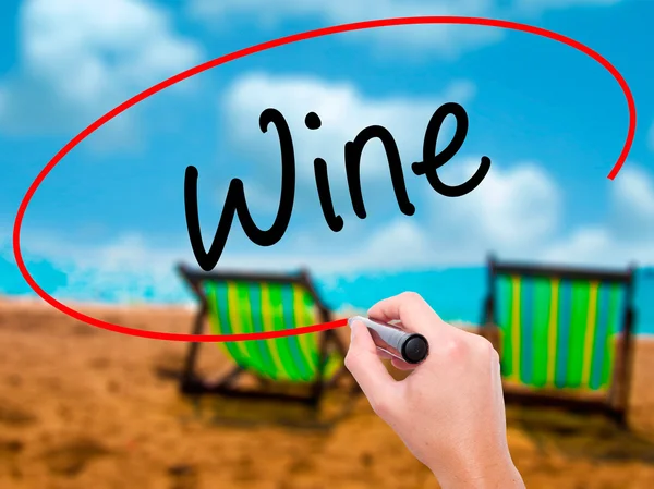 Man Hand writing Wine  with black marker on visual screen — Stock Photo, Image