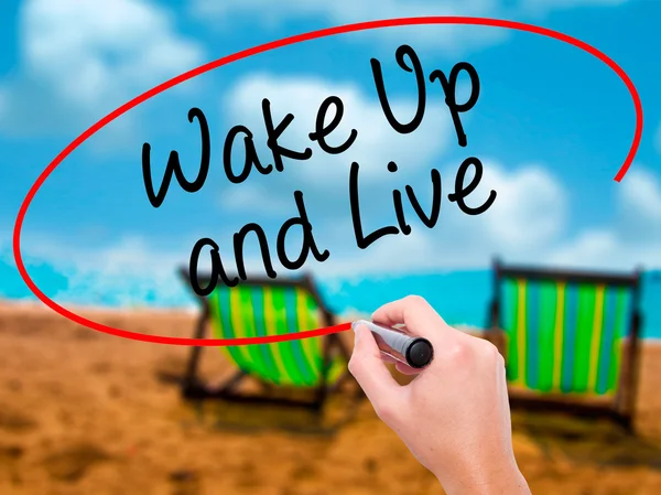 Man Hand writing Wake Up and Live with black marker — Stock Photo, Image