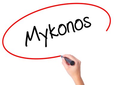 Kadın el Mykonos siyah kalemi ile görsel ekranda yazma.