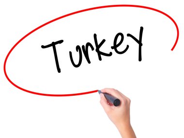 Kadın el Türkiye ile siyah kalemi görsel ekranda yazma.