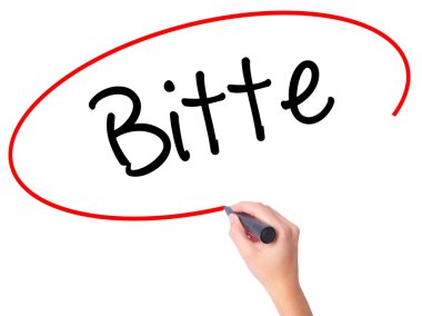 Kadın el ile siyah kalemi yazma bitte (Lütfen Almanca)