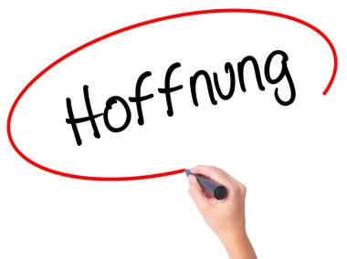 Kadın el ile siyah kalemi Hoffnung (umut Almanca) yazma