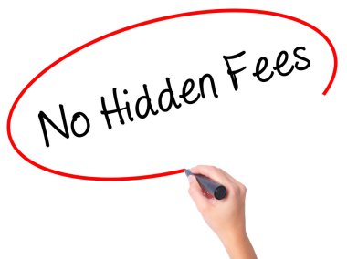 Kadın el hiçbir gizli ücretleri ile siyah kalemi görsel sc yazma.