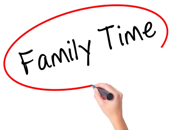 Women Hand writing Family Time with black marker on visual scree — Stock Photo, Image