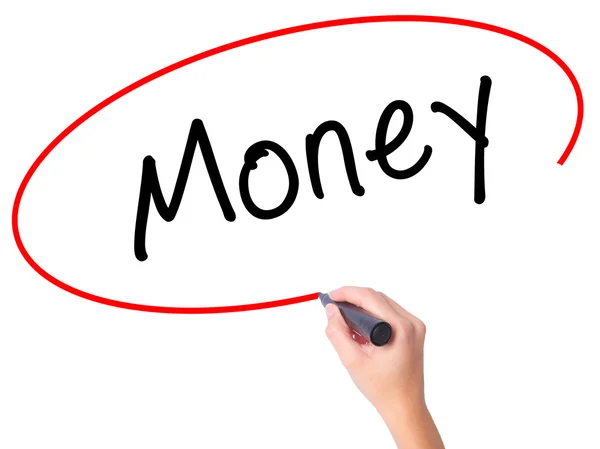 Women Hand writing Money with black marker on visual screen — Stock Photo, Image