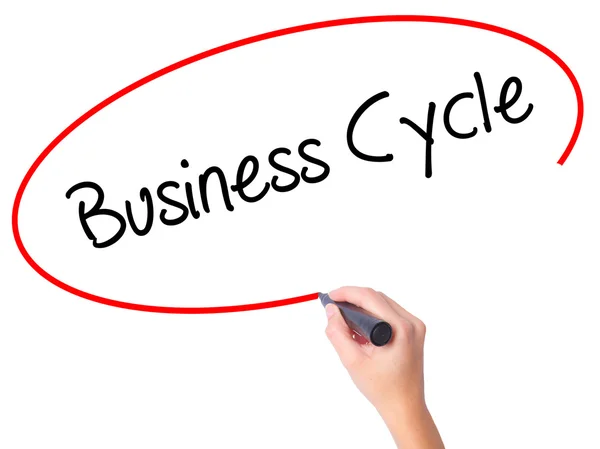 Women Hand writing Business Cycle with black marker on visual sc — Stock Photo, Image